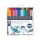 STAEDTLER Doppelfasermaler wasservermalbar, für Aquarell-Effekte, zwei Linienbreiten, feine Spitze und breite Pinselspitze, Klarfaltetui mit 36 brillanten Farben, 3001 TB36