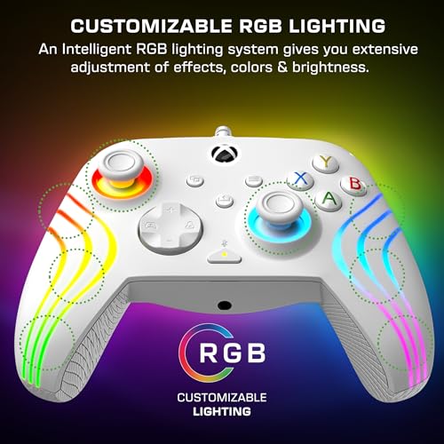 Turtle Beach Afterglow Wave Controller Blanc Manette de jeu RGB filaire - Licence pour Xbox Series XS, Xbox One et Windows - Boutons programmables, gachettes à effet Hall, commandes audio