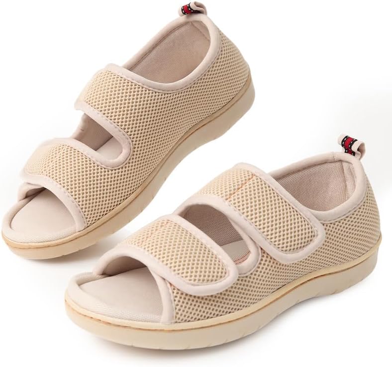 WALKFUN Arch Support Mesh Adjustable Diabetic House Shoes Open Toe Closed Back Slip-on Indoor Slippers for Men and Women Outdoor