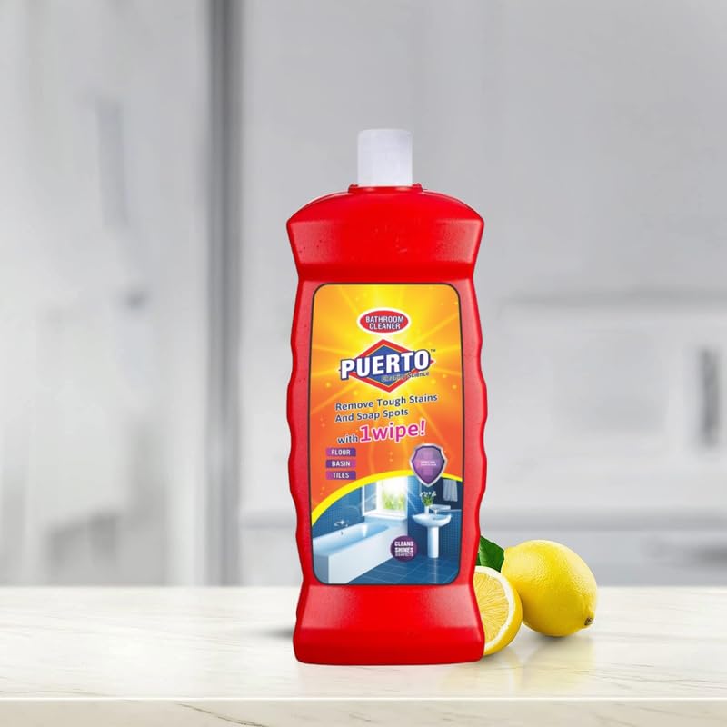 Image of Puerto Bathroom Cleaner - 1 Ltr (Pack of 2)| Suitable for Bathroom floors, Slabs, Wall tiles, Sinks, Basins, Stainless Steel taps and Shower heads