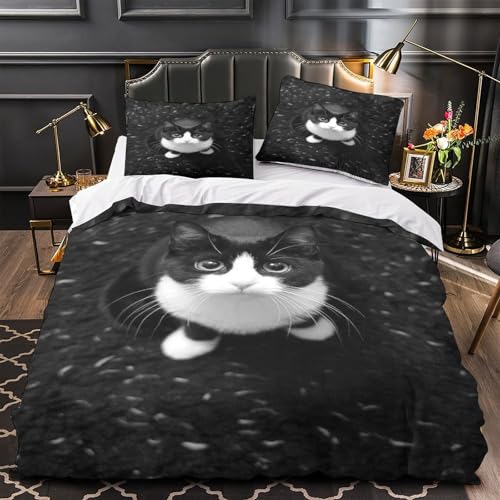Housse de couette imprimée 3D chat noir et blanc haute qualité