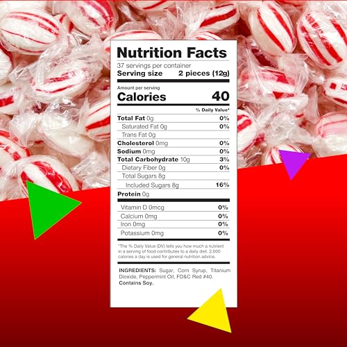 Image of Peppermint Drops Hard Candy | 1 Pound Bag - Approx. 75 Count | Individually Wrapped Candy | Old Fashioned Refreshing Mints for Office | Hospitality Treats