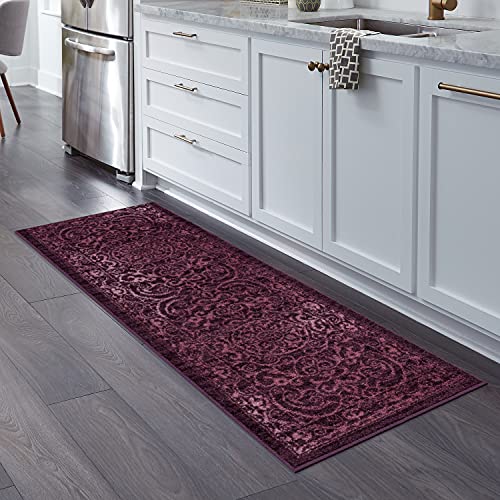 Maples Rugs Pelham Vintage Runner Rug Non Slip Washable Hallway Entry Carpet [Made In Usa], 2'X6', Wineberry #TOP5