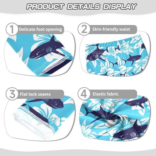 Girls' Leggings Shark Navy Tropical Flower Ankle Length Printed Leggings Comfort Pants for Kids 4-10 Years4