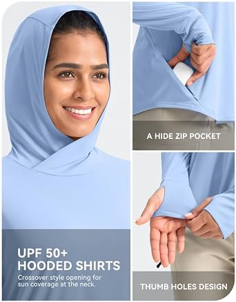 Pudolla Women's Sun Protection Shirt UPF 50+ Long Sleeve Lightweight UV Hoodie for Women Hiking Outdoor Fishing Summer