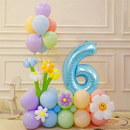 Image of 40 Inch light blue Number Balloons, Helium Mylar Foil Number Balloons for Birthdays, Number 6 Balloon for Party Decorations, Birthday Decorations, Boy Baby Shower