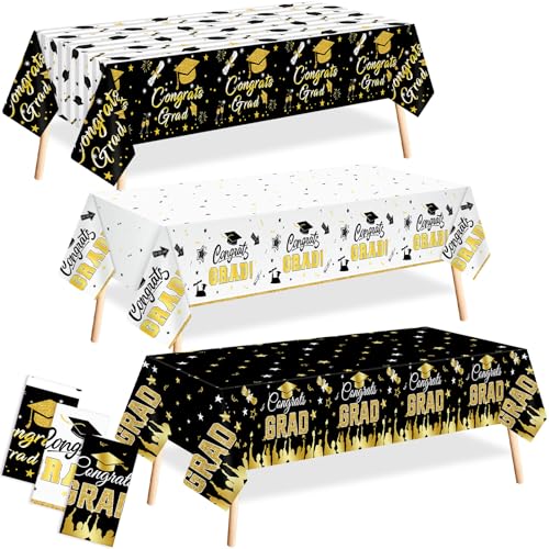 Image of Oudain 3 Pcs 2026 Graduation Party Decorations, Gongrats Grad Tablecloths Class of 2026 Table Covers for Graduation Party Supplies Decor 54 inchx108 inch