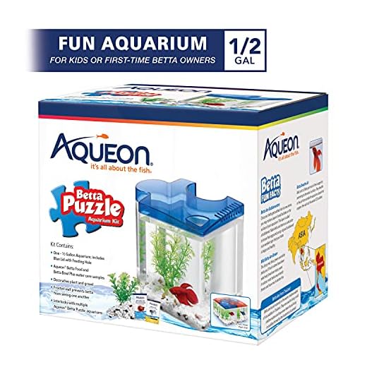 Aqueon Betta Puzzle Aquarium Fish Tank Kit, Blue, Half Gallon