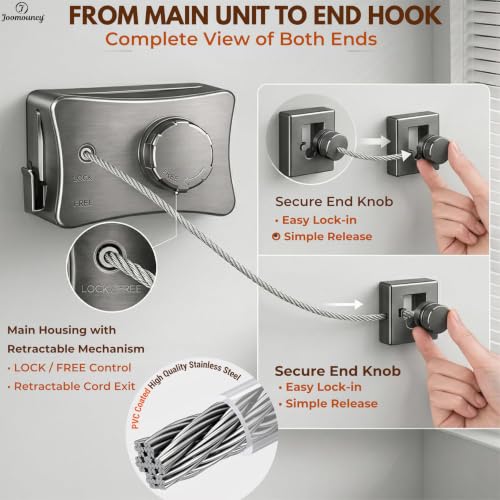 Retractable 5.4 Meter Clothes Line for Indoor & Outdoor | Cloth Drying Rope Without Drilling | Clothesline Retractable with Anti-Droop Design | Clothes Drying Wire Rope with Hooks 17.7 Ft. - Image 6