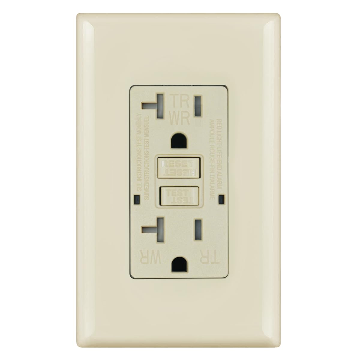 Micmi GFCI Outlet Light Almond 20A WR Weather Resistant Tamper Resistant TR Receptacle Self-Test, 20Amp 125 Volt Screwless Wallplate Included ETL Listed (1Pack, Ivory, 20Amp GFCI Outlet)