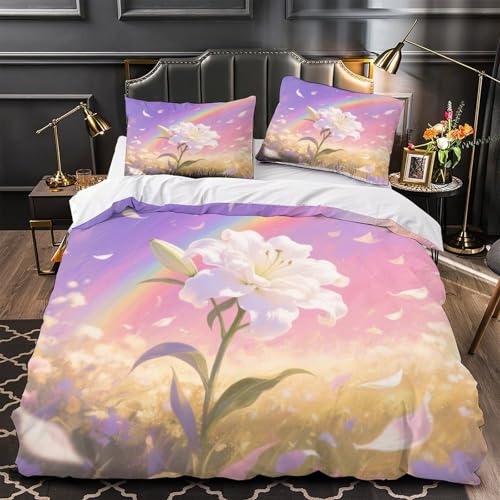 Housse de couette 260x220 cm Lily parure de lit microfibre douce avec taie d'oreiller Super King 3D