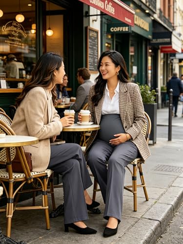 Image of PACBREEZE Women's Maternity Pants for Work Over-Bump Pregnancy Casual Stretchy Straight Dress Pants with Pockets