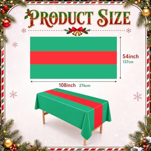 Image of Oudain 6 Pcs Plastic Table Cloths Disposable 54 inch x 108 inch, Red,Green