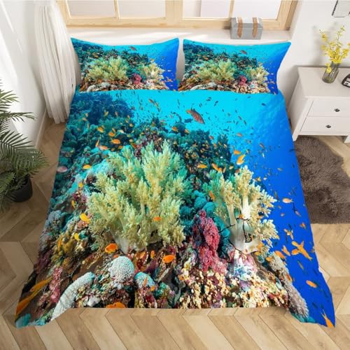 Parure de lit poisson de mer avec housse de couette 240x260 cm en microfibre douce - 3