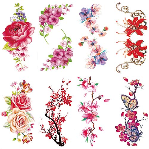 Preisvergleich Produktbild 3PCS imprägniern rosafarbenen Pfirsich der Blumentätowierungsaufkleberdamen Kastenfarben-Tätowierungsaufkleber Pflaume3PCS