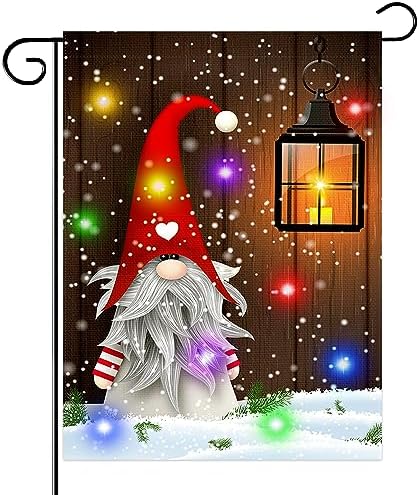 Christmas Lighted Gnome Garden Flag,Double-Sided Home Rustic Wint...