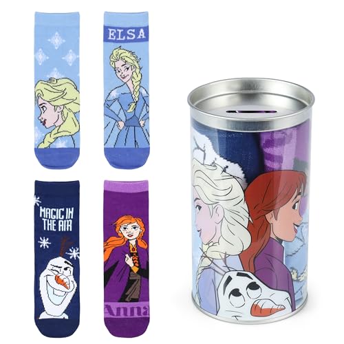 Eiskönigin 2 Mädchen Socken Strümpfe 4er Pack Anna und Elsa Spardose als Geschenkverpackung (DE/NL/SE/PL, Numerisch, 27, 30, Regular, Hellblau)
