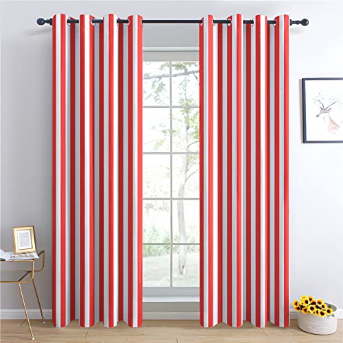 Rideau Occultant Rayures Rouge et Blanc - Lot de 2 Rideaux Thermiques Isolants Anti Froid Imprimé pour Salon Chambre Fenetre, Rideaux et Draperies Intérieurs...