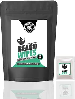 Pocket Size 20 Pack Mint Beard Wipes & Pocket Brush- Beard Cleanser Wipes In Individual Travel Packets For After Meals and Travel with Mint Essential Oil