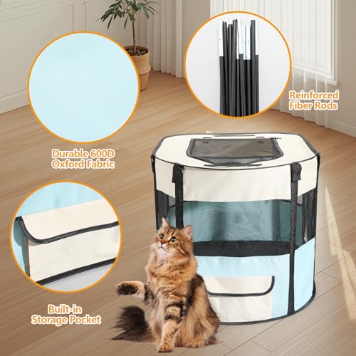 Image of Portable Cat Playpen, Foldable Indoor Outdoor Cat Enclosure, Pet Tent for Kittens and Small Animals, Collapsible Tent Kennel Cage House with Tent Pegs and Carry Bag
