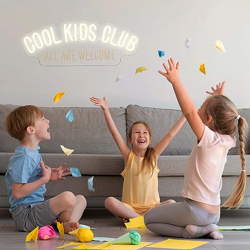 Image of Cool Kids Club Neon Sign, All Are Welcome Neon Light, Handmade LED Neon Baby Room Light, Dimmable USB Neon Lights for Kids Bedroom Baby Nursery Room Playroom Wall Decor Party Gift(6.1 * 15.7in)