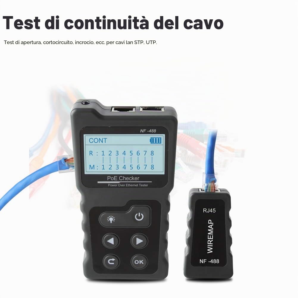 KALEA-INFORMATIQUE Tester per cavi di rete RJ45 RJ11: mappatura dei cavi, test PoE (presenza, corrente, tensione, potenza), test del consumo energetico.