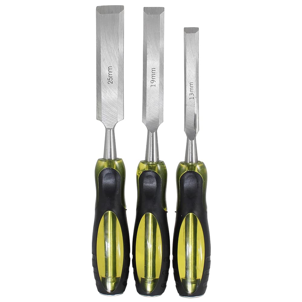 Dekton Black/Red 3 Piece Chisel Set-Heat Treated And Hardened Carbon Steel Blades| Striking Caps| Ergonomic Anti Slip Grips| Durable Construction For Long-Lasting Use| Versatile Tool Kit For Fine Detailing