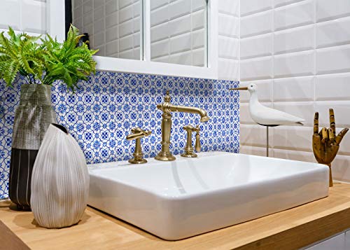 Backsplash Peel And Stick Tile Stickers 24 Pc Set Authentic Tile Decals Bathroom & Kitchen Vinyl Wall Decals Easy To Apply Just Peel & Stick Home Decor (4X4 Inch, Blue Flower H19) #TOP3