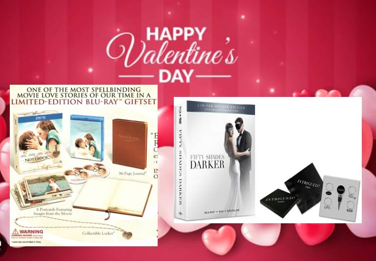 Valentine’s Giftset for Her – The Notebook – Limited Edition Includes Journal, Postcards & Locket / Fifty Shades Darker Deluxe Edition Includes Wine Charms, Stopper & Party Napkins [Blu-ray, 5-Disc]