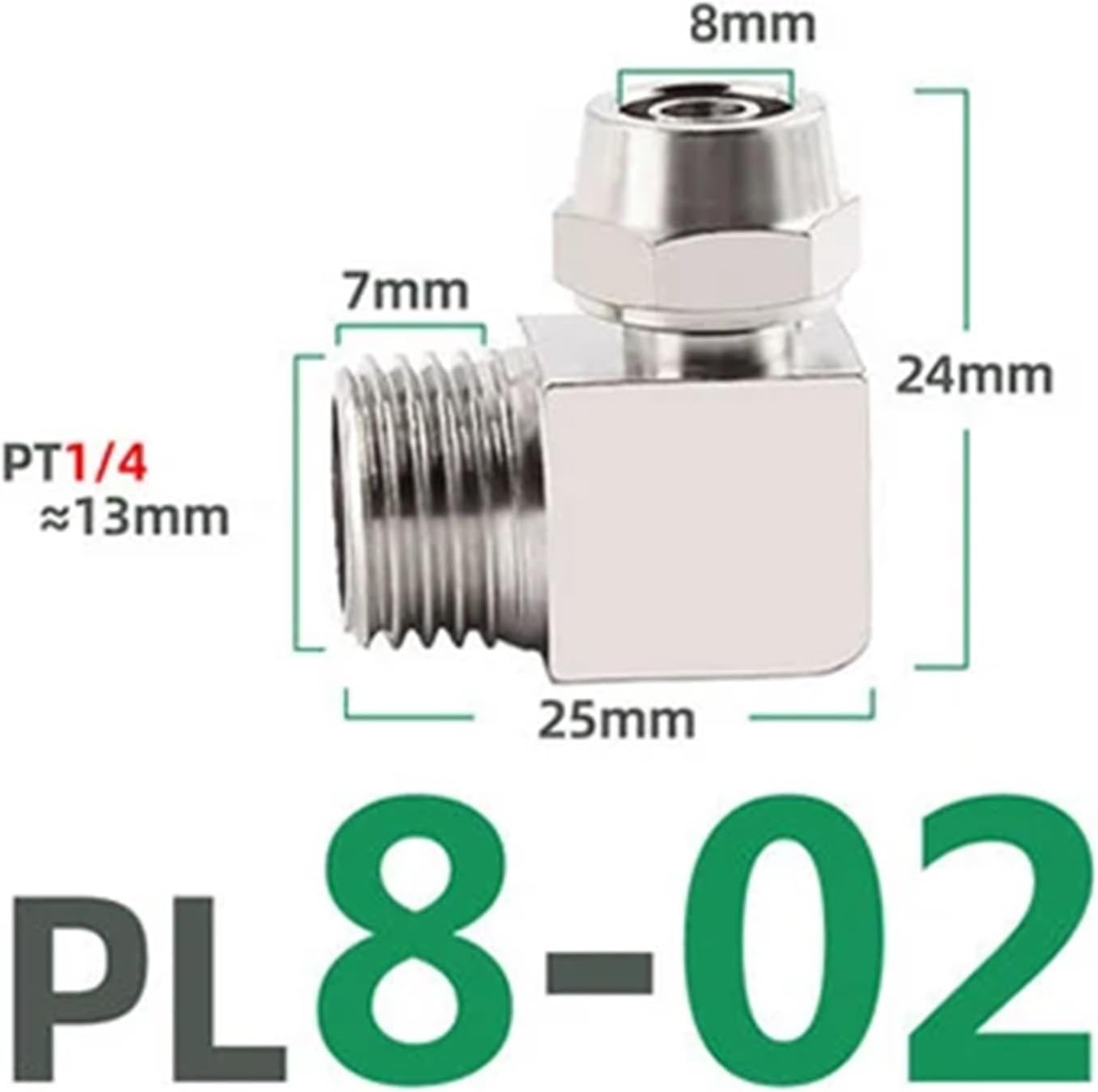 PL Elbow Nickel-plated Copper External Thread 1/8 1/4 3/8 1/2 PT Air Pipe Quick Tightening Fitting 4mm 6mm 8mm 10mm 12mm(PL8-02)