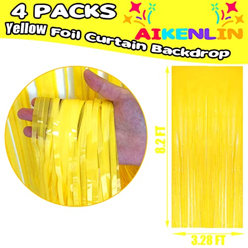 Image of 4 Pack 3.2Ft x 8.2Ft Yellow Foil Fringe Curtain Backdrop, Metallic Tinsel Foil Fringe Streamers Curtains Background for Photo Booth, Birthday, Wedding, Halloween, Christmas Party Decoration