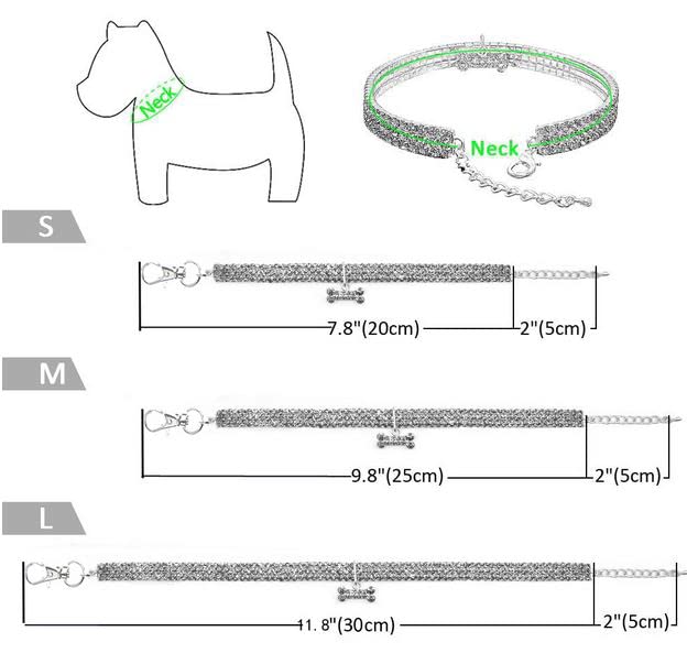 Miniatura 4 de Bling Dog Collar Rhinestone Dog Collar With Bone Pet Collar Rhinestone collar for Dogs- B1 (Small, Silver)