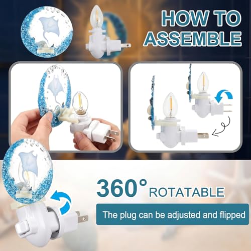 Image of Hortsun Plug in Seashell Night Light Ocean Sea Animal Decorative Night Light Plug in Beach Lamps Vintage Ocean Lamps for Adult for Home Bedroom Living Room Bathroom Wall (Sea Turtle)