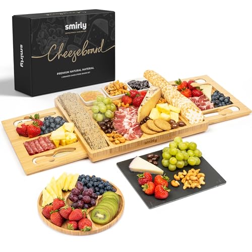 Smirly Charcuterie Board Set - Large Bamboo Cheese Board for Serving - House warming Gifts New Home,...