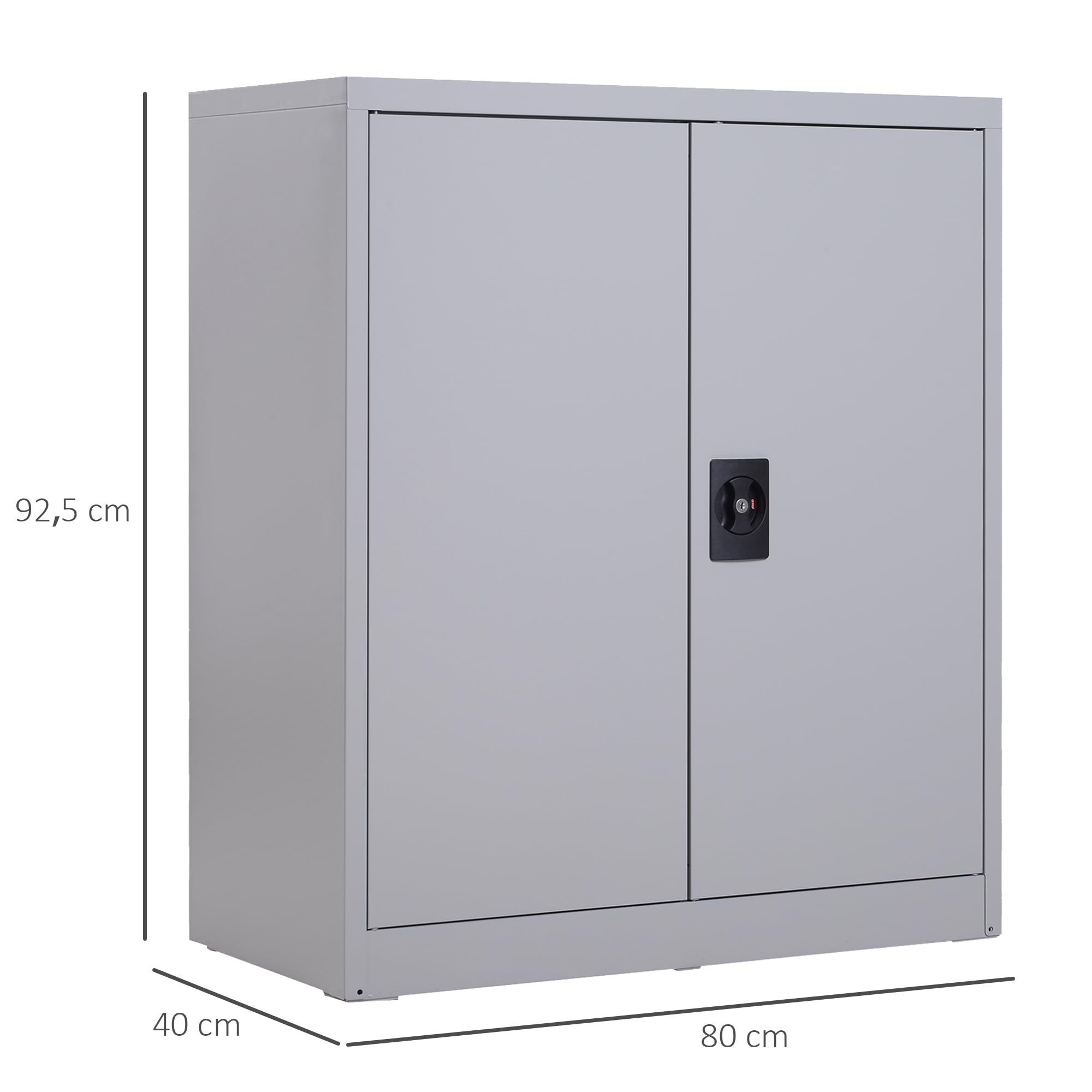 Vinsetto Armario Archivador Metálico con 2 Puertas y Cerradura, Archivador de Oficina con Estante Regulable, Armario Metálico para Estudio y Sala de Estar, 80x40x92,5 cm Gris