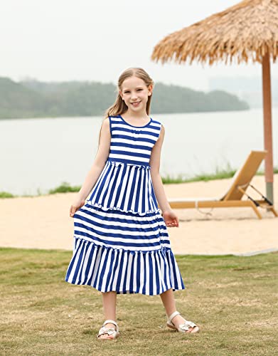 Kymidy Girls Sleeveless Maxi Dress Kids Summer Casual Striped Sundresses For Girls, Blue, 6 Years #TOP1