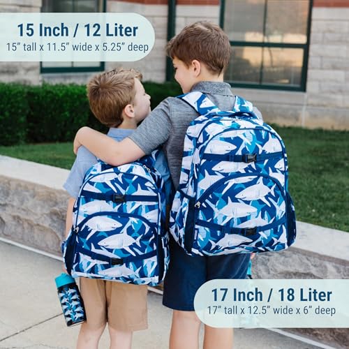 Wildkin ECO rPET Next Gen 17-Inch Backpack and Lunch Box Bundle: Ideal School & Travel Set for Your Little One - Sharks4