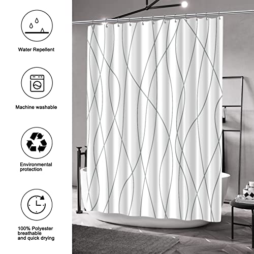Gelbchu Light Grey And White Striped Fabric Shower Curtains For Bathroom With 12 Metal Hooks Set, Grey Shower Curtain 72X72 Inch, Weighted Hem,Waterproof & Washable #TOP1