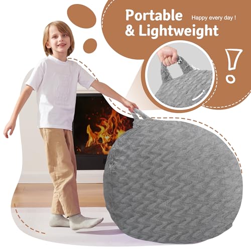 Image of 2FT Bean Bag Chair,Giant Bean Bag Chairs for Adults,Big Bean Bags with Memory Foam Filled, Large Beanbag Chairs with Chevron Plush Cover-Grey