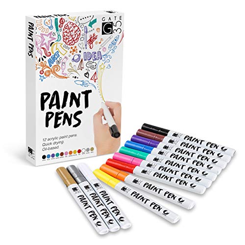 12pc Acrylic Paint Pen Set - Perfect for Rock Painting Crafts - Bright