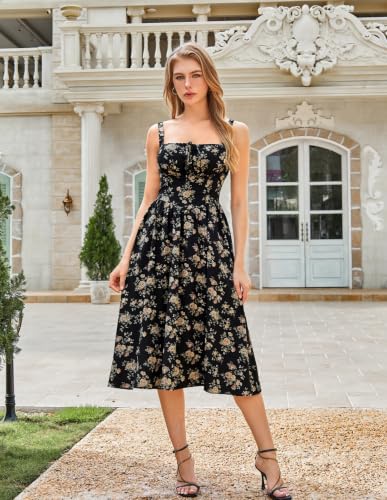 Image of Scarlet Darkness Women's Floral Midi Dress Corset Sundresses 2026 Summer Spring Vacation Milkmaid Dresses