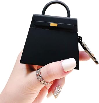 Compatible with Earbuds Case Airpods 1 & 2, Fashion Hand Bag Design Wireless Earphone Protector Soft Silicone Shockproof Accessories Black