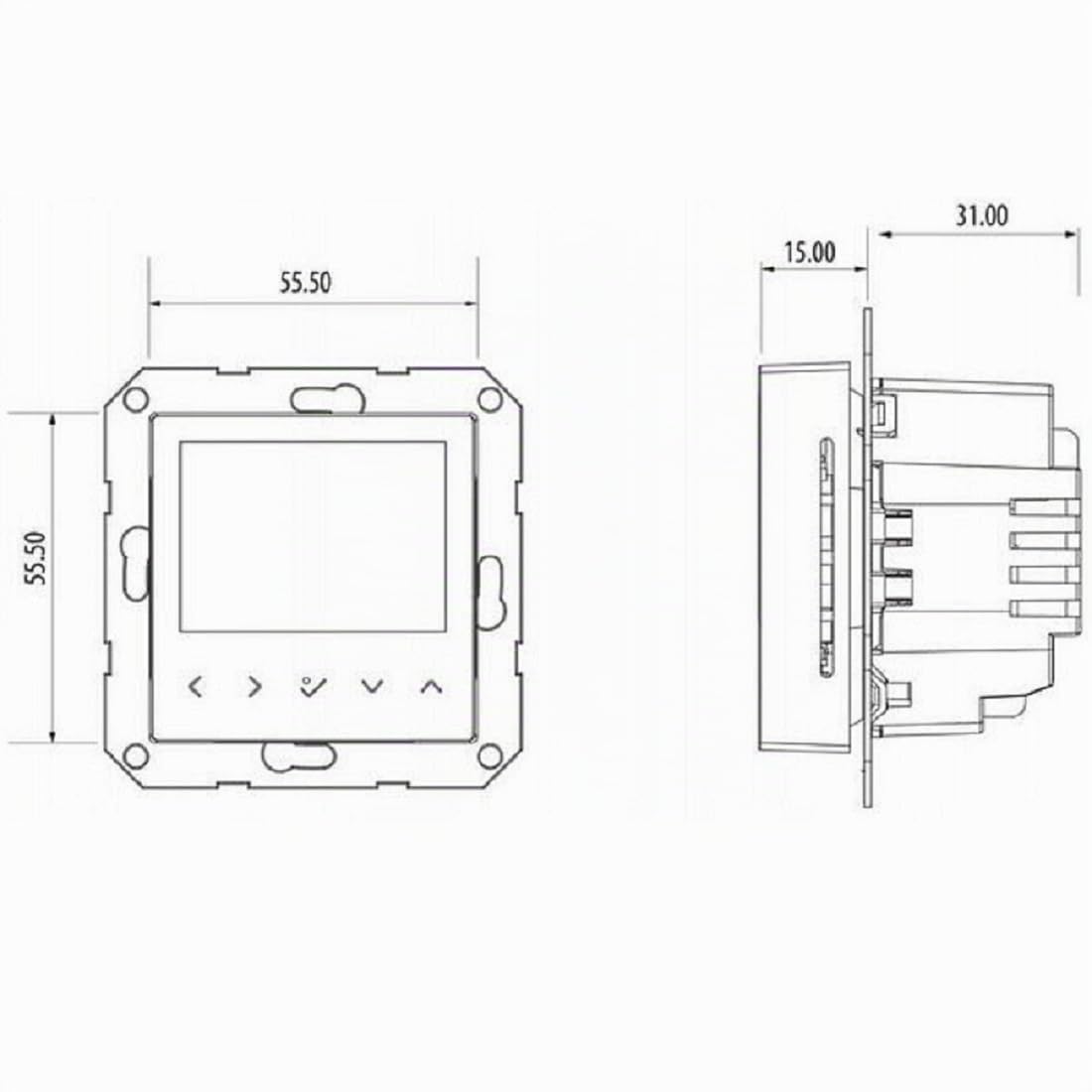 Salus Kombi-Raumthermostat, elektronisch, 230V/0,5A, mit Zentralplatte 55 x 55 mm, LCD-Display, weiß (9019459006)