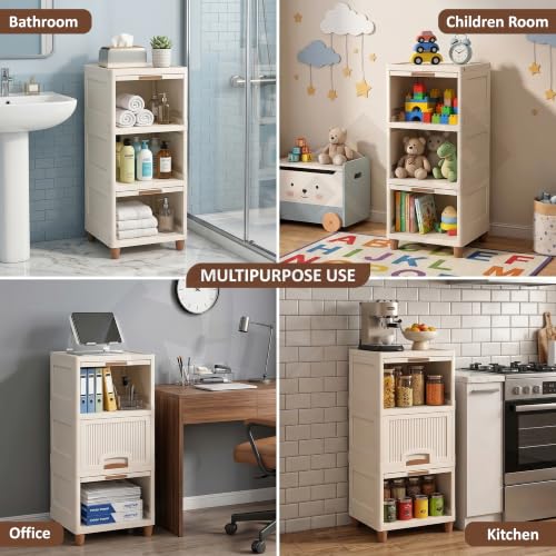 Image of 3 Tier Wardrobe Organizer for Clothes | Foldable Closet Organizer | Multipurpose Kitchen Storage Rack | Stackable Cabinet | Space Saving Almirah for Living Room (Ivory)