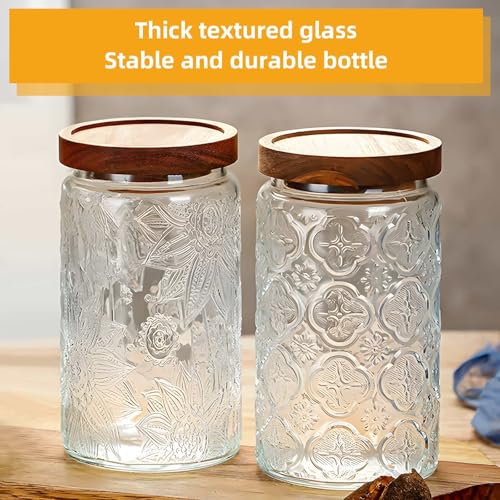 Glass Jar with Airtight Acacia Wood Lid 1000Ml Vintage Glass Kitchen Storage Counter Sealed Jar 35Oz Decorative Glass Food Storage Containers for Candy Flour Oats Coffee Bean (Begonia + Sunflower) - Cosy Home Interiors Glass Jar with Airtight Acacia Wood Lid 1000Ml Vintage Glass Kitchen Storage Counter Sealed Jar 35Oz Decorative Glass Food Storage Containers for Candy Flour Oats Coffee Bean (Begonia + Sunflower) - Image 6