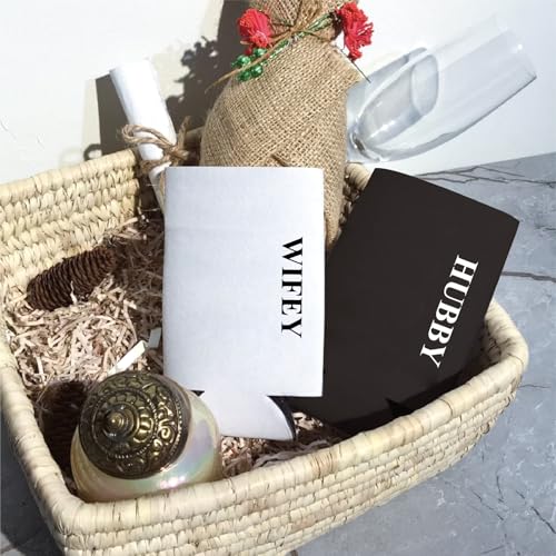 Image of PartyGifts&beyond Honeymoon Essentials Hubby and Wifey Gifts Slim Can Coolers Wedding Can Coolers Engagement Gifts for Couples(HW-TR)