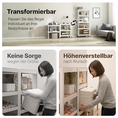 HOMEDANT House Premium-Rollregal Schwerlastregal mit Rollen Kellerregal Lagerregal Haushaltsregal Küchenregal Garagenregal 40 x 60 x 150cm Regal mit Laminat-MDF-Böden verstellbare Ablagen Weiß