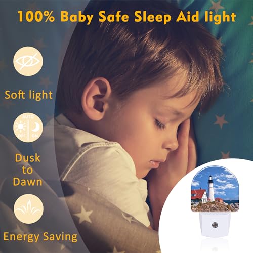 Image of Beautiful White Lighthouse Night Light Plug into Wall, Ocean Seaside Lighthouse Dusk to Dawn Night Light Plug in,0.5w Energy Saving Sleep Friendly NightLight for Kids Boys Girls Home Decor