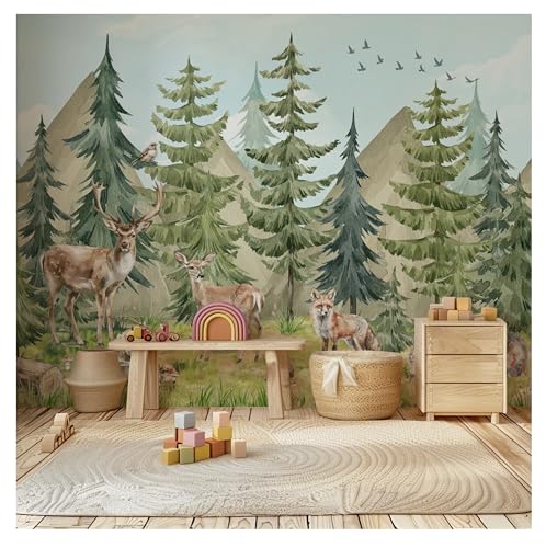 Papel Pintado Infantil Bosque Animales, Fotomurales Pared Tejido, bosque para habitación infantil, árboles, decoración de paredes, papel pintado de acuarela personalizado papel pintado de niños