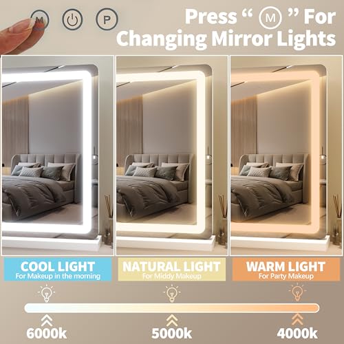Image of FENNIO 23 inch x 18 inch Vanity Mirror with Lights, LED Makeup Mirror, Hollywood Mirror with 3 Color Modes & Adjustable Brightness, Vanity Mirror White